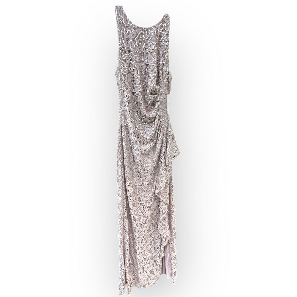 NWT Alex Evening long sleeveless dress ruched waist cascade ruffle gown size 2